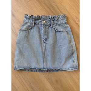 HM Divided Blue Denim Paperbag Mini Skirt High Waisted Light Wash Size 6